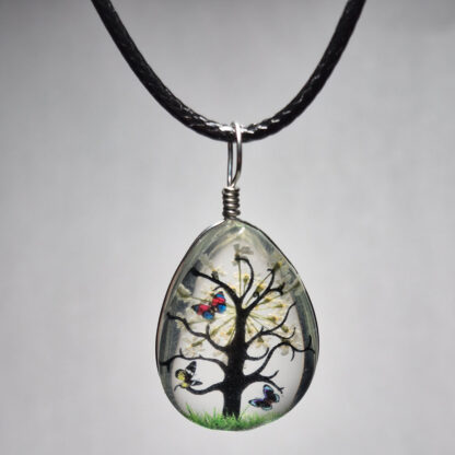 White Dried Flower Teardrop Shaped Resin Pendant - Image 2