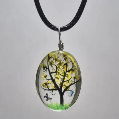 Yellow Dried Flower Oval Shaped Resin Pendant - Image 2