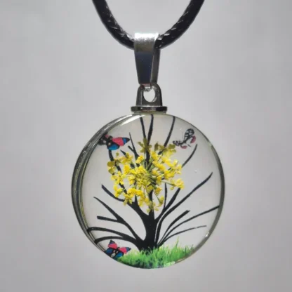 Yellow Dried Flower Round Resin Pendant