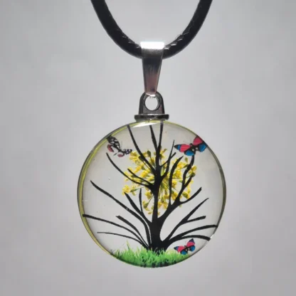 Yellow Dried Flower Round Resin Pendant - Image 2