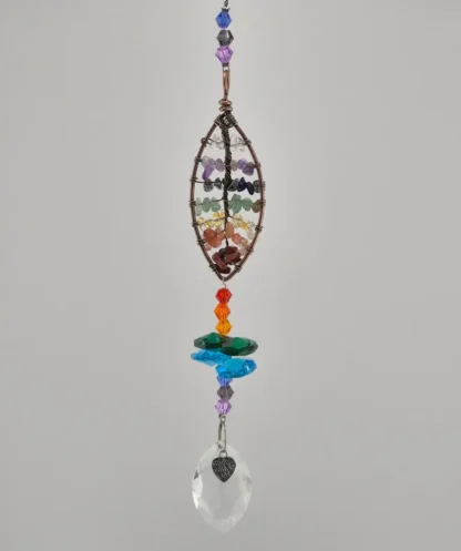 Leaf Shaped Wire Wrapped Natural Stone Suncatcher