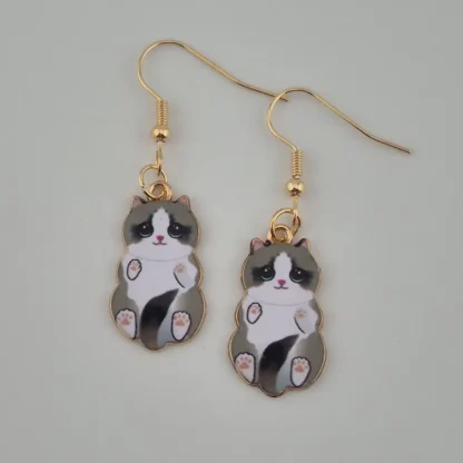 Grey And White Enamel Cat Earrings