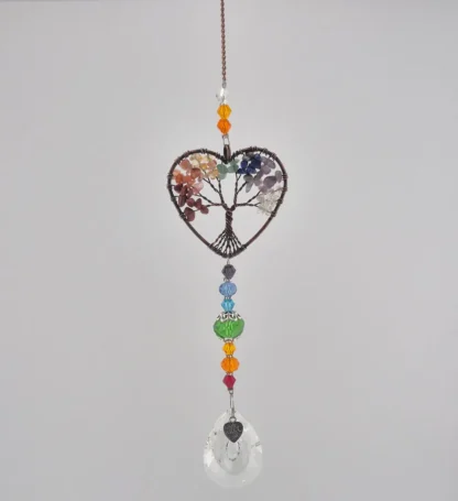 Heart Shaped Tree Of Life Wire Wrapped Natural Stone Suncatcher