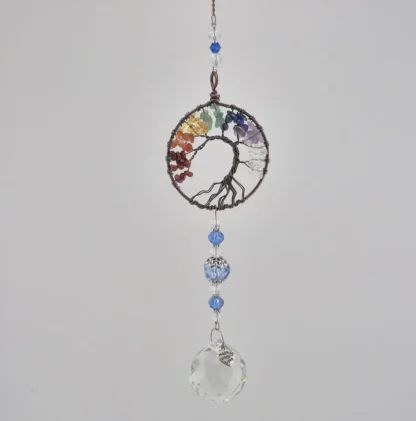 Round Shaped Tree OF Life Wire Wrapped Natural Stone Suncatcher