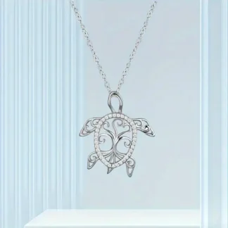 Silver Tone  Sea Turtle Pendant With Tree Of Life Design